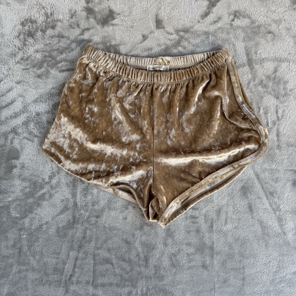 Heart & Hips Crushed Velvet Shorts Tan Y2K Soft Lounge Womens Lg‎